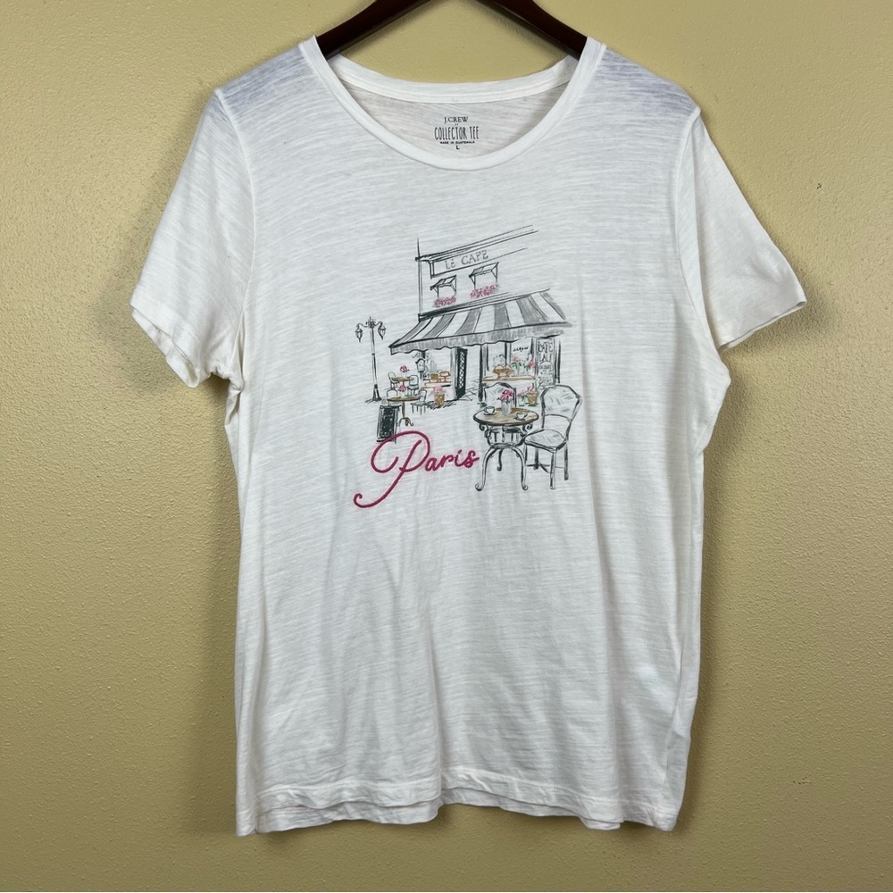 J. Crew T-Shirt Tee 100% Cotton Paris Cafe Graphic - Picture 2 of 7